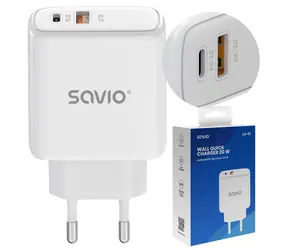 Savio LA-12 biela / Sieťová nabíjačka / 20 W / Power Delivery + Quick Charge / 2x výstup