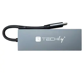 Techly IUSB32C-HUB4HPD sivá / USB-C hub / USB 3.2 Gen 2 / HDMI / 2x USB-A / kovové telo