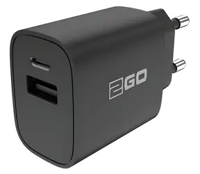 2GO 20W čierna / Sieťová nabíjačka / 1x USB-A / 1x USB-C / PD / Quick Charge