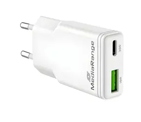 MediaRange GaN 30W biela / Nabíjačka / 1x USB-C / 1x USB-A / PD 3.0 / QC 3.0