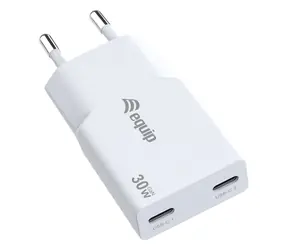 Equip 245524 biela / Nabíjačka / 2x USB-C / GaN / 30W / PD3.0