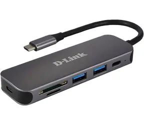 D-Link DUB-2325 sivá / USB-C hub / 6v1 / HDMI / 2x USB-A / USB-C PD / SD/microSD čítačka