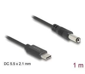 DeLock USB-C > DC 5,5 x 2,1 mm čierna / Napájací kábel / 1 m / 5V / 1,5A
