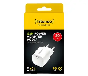 INTENSO W30C2 GaN biela / Nabíjačka / USB-C / PD 3.0, QC 4.0 / 30W