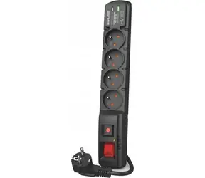 Acar F4 čierna / Prepäťová ochrana / 4 zásuvky / 1,5 m