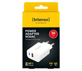 INTENSO 30W biela / Nabíjačka / USB-C + USB-A / PD 3.0, QC 4.0 / 2x výstup