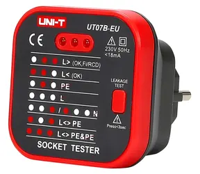 UNI-T UT07B- EU / Skúšačka zásuviek / test RCD 30 mA / 230 V