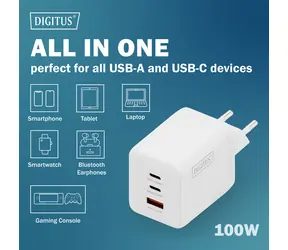 Digitus GaN 100W / Sieťová nabíjačka / 2x USB-C / 1x USB-A