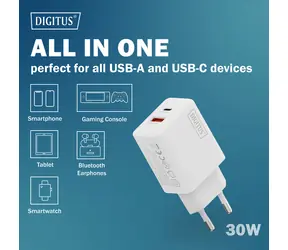 Digitus GaN 30W / Nabíjačka / 1x USB-C / 1x USB-A