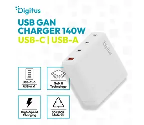 Digitus GaN nabíjačka 140W / Sieťová nabíjačka / 3x USB-C / 1x USB-A