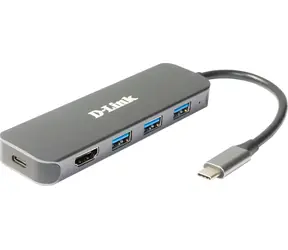 D-Link DUB-2333 sivá / USB-C hub / 5v1 / HDMI 4K 30Hz / PD 20V/3A / 3x USB-A 3.0