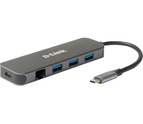 D-Link DUB-2334 sivá / USB-C hub / 3x USB 3.0 / RJ-45 Gigabit LAN / USB-C PD 3.0