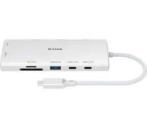 D-Link DUP-A01 sivá / USB-C hub / 10v1 / 2x HDMI 4K / 60 Hz / 2x USB-C / 2x USB-A / RJ-45 / PD 100W / SD/microSD