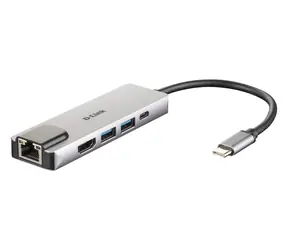 D-Link DUB-M520 strieborná / USB-C hub / HDMI 4K 30Hz / 2x USB 3.0 / RJ-45 Gigabit LAN / USB-C PD