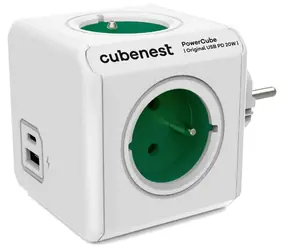 Cubenest PowerCube Original PD 20W A+C biela/zelená / Rozbočovač / 4X zásuvka / USB-A + USB-C / Detská poistka