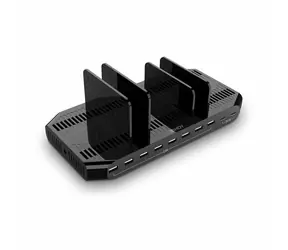 Lindy 120W čierna/sivá / USB nabíjacia stanica / 8x USB-A + 2x USB-C / QC 3.0 / Samsung AFC