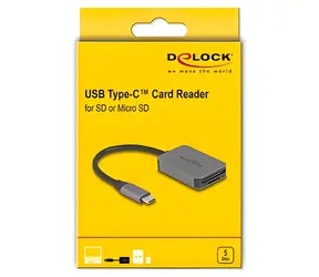 DeLock USB-C čítačka kariet SD/microSD šedá
