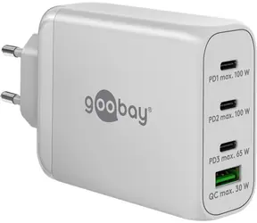 Goobay 65556 biela / GaN nabíjačka / 100 W / 3x USB-C PD + 1x USB-A QC