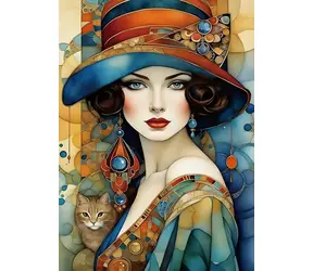 Diamantové maľovanie - Elegantná žena s mačkou / 30x40 cm