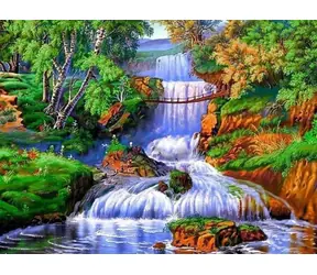 Diamantové maľovanie - Vodopád v lese / 30x40 cm
