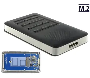 DeLock šedá/čierna / Externý box pre M.2 SSD / Key B 2242/2230 / USB 3.0 Micro-B / AES-256 šifrovanie