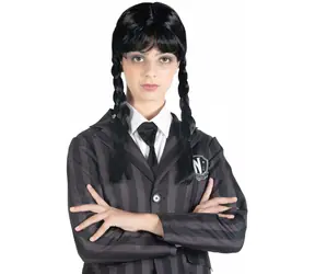 CIAO Parochňa Wednesday / Karnevalový doplnok / Čierne vrkôčiky / Syntetické vlasy