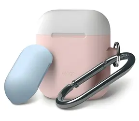 Elago Airpods Silicone Duo Hang Case ružová/biela, pastelovo modrá / Puzdro / silikónové / 2 ks / s pútkom na zavesenie