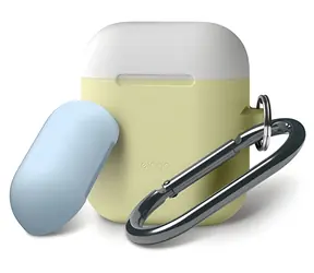 Elago Airpods Silicone Duo Hang Case žltá/biela, pastelovo modrá / Puzdro / silikónové / 2 ks / s pútkom na zavesenie
