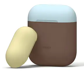 Elago AirPods Silicone Duo Case tmavo hnedá / modrá, žltá / Silikónové puzdro / 2 ks / pre Apple AirPods