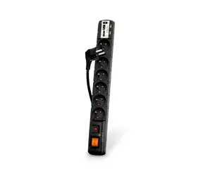Acar USB panel s prepäťovou ochranou čierny / Predlžovací panel / 6 zásuviek / 2x USB / 3M / 2300W
