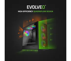 Evolveo Panthera čierna / PC skriňa / mATX / ARGB / 6x ventilátor 120mm / bez zdroja / drevený panel