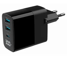 Gembird TA-UC-PDQC30LCD-BK-02 čierna / Sieťová nabíjačka / 30 W / LCD displej / GaN / PD & QC