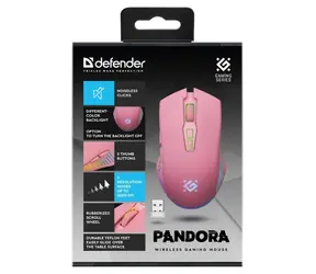 Defender Pandora ružová / Bezdrôtová optická myš / 3200 DPI / 7 tlačidiel / USB prijímač