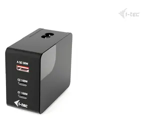 i-TEC Multiport Charger 100W čierna / Nabíjačka / 2× USB-C + 1× USB-A / Power Delivery / Displej