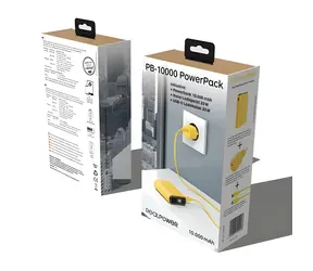 RealPower PB-10000 Set žltá / Powerbanka 10000 mAh / LED displej / USB-C PD / 22,5 W / vr. nabíjačky a kábla