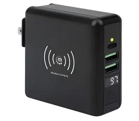 Manhattan 4v1 cestovná nabíjačka a powerbanka čierna / Powerbanka / 8000 mAh / Bezdrôtové nabíjanie / USB-C, 2x USB-A