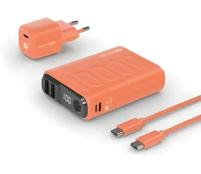 RealPower PB-10000 Set oranžová / Powerbanka 10000 mAh / LED displej / USB-C PD / 22,5 W / vr. nabíjačky a kábla