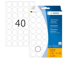 Herma Uzatváracie etikety transparentné 19 mm / Extra lepivé / Polyester / 640 ks