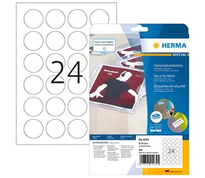 Herma bezpečnostné etikety biele O40 mm / Etikety / Fólie / 600 ks / A4