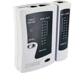 Schwaiger tester káblov RJ45/RJ11 biela / Tester káblov / RJ-45 & RJ-11 / LED indikácia