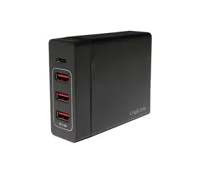 LogiLink stolný nabíjací adaptér 3x USB-A + 1x USB-C čierna / Nabíjací adaptér / 60W / 100-240V / výstup 2,4 A a 3A