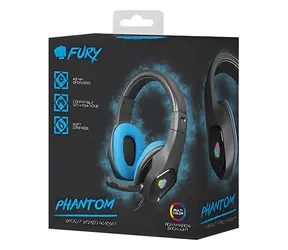 Fury Phantom čierno-modrá / Herné slúchadlá s mikrofónom / RGB podsvietenie / kábel 2 m