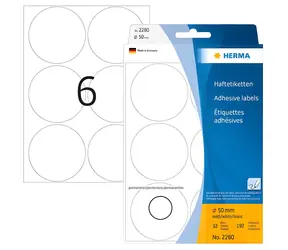 Herma Viacúčelové etikety biele okrúhle 50 mm / Etikety / Papier / 192 ks