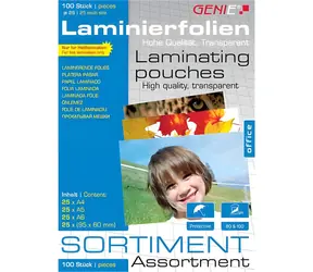 GENIE Sada laminovacích fólií / Laminovacie fólie / A4, A5, A6, vizitky / 100 ks / 80-100 mic