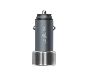 LogiLink nabíjačka do auta šedá / Nabíjačka do auta / 1x USB-C PD / 1x USB-A QC3.0 / 36 W