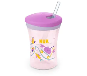 NUK Action Cup 230 ml ružová / Detský hrnček so slamkou / od 1 roka / bez BPA