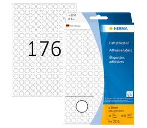 Herma Etikety okrúhle biele / Etikety / priemer 8 mm / papier / 5632 ks
