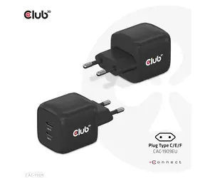 Club3D nabíjačka GaN čierna / Nabíjačka / 2x USB-C / 45W / Power Delivery 3.0 / PPS