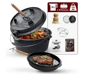 GUSSKÖNIG Liatinový kotlík Dutch Oven 9 l bez nožičiek / Predpálený / Pre 6-10 osôb / Zdvihák veka s podložkou