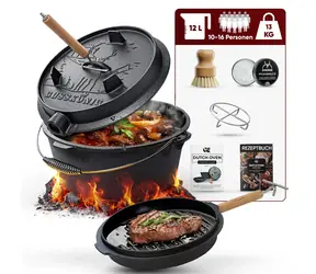 GUSSKÖNIG Liatinový hrniec Dutch Oven 12L bez nožičiek / Sada s príslušenstvom / vopred vypálený / pre 10-16 osôb
